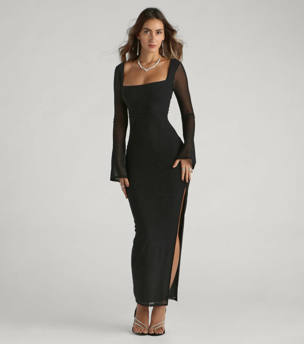 Becka Formal Mesh High Slit Column Dress | Windsor Becka Formal Mesh High Slit Column Dress | Windsor