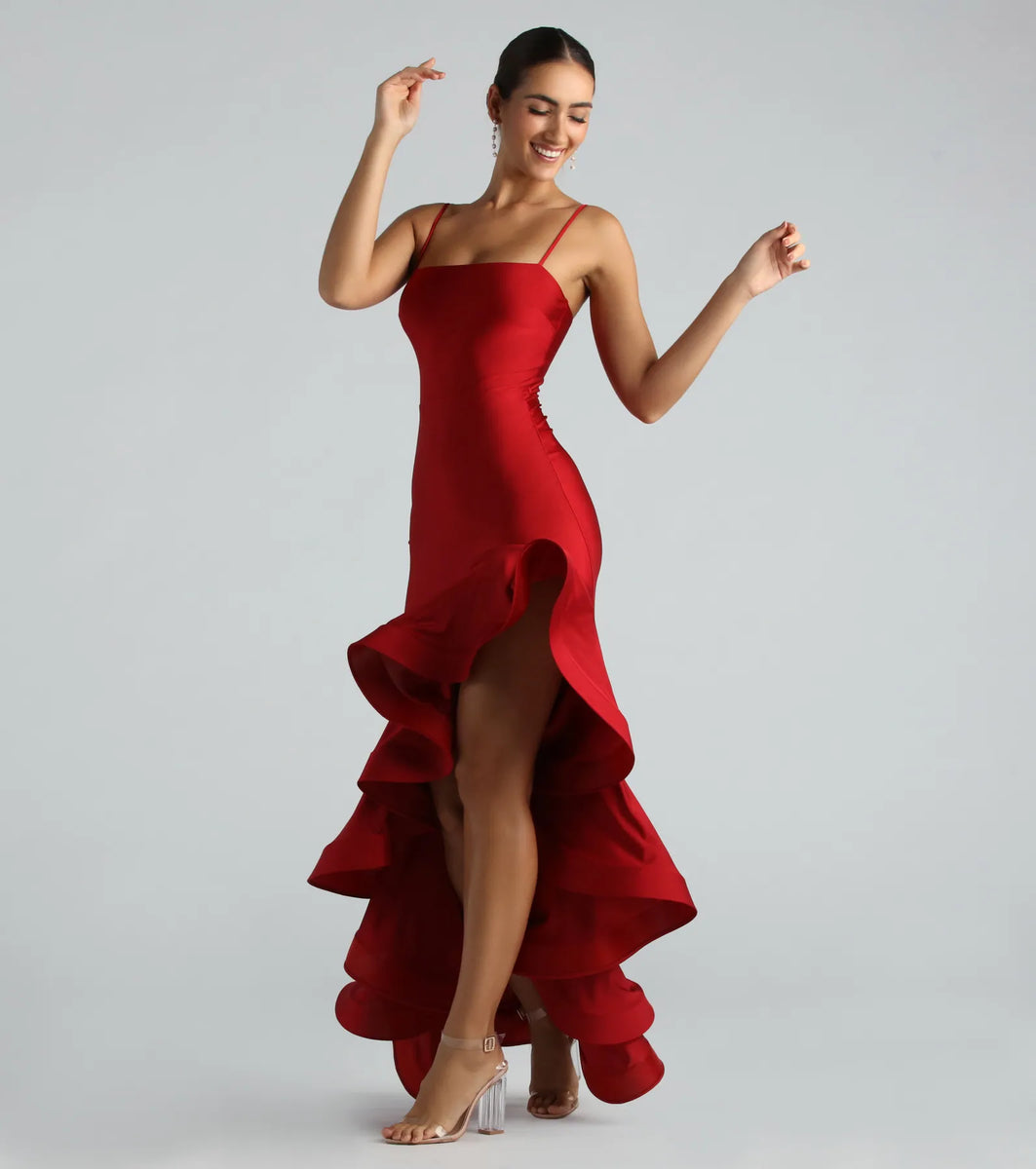 high low mermaid dress Sweetheart Coral Printed High Low Mermaid Style Jacquard Dress