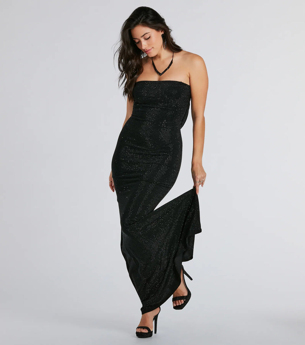 Ana Formal Rhinestone Cowl Back Long Dress | Windsor Ana Formal Rhinestone Cowl Back Long Dress | Windsor