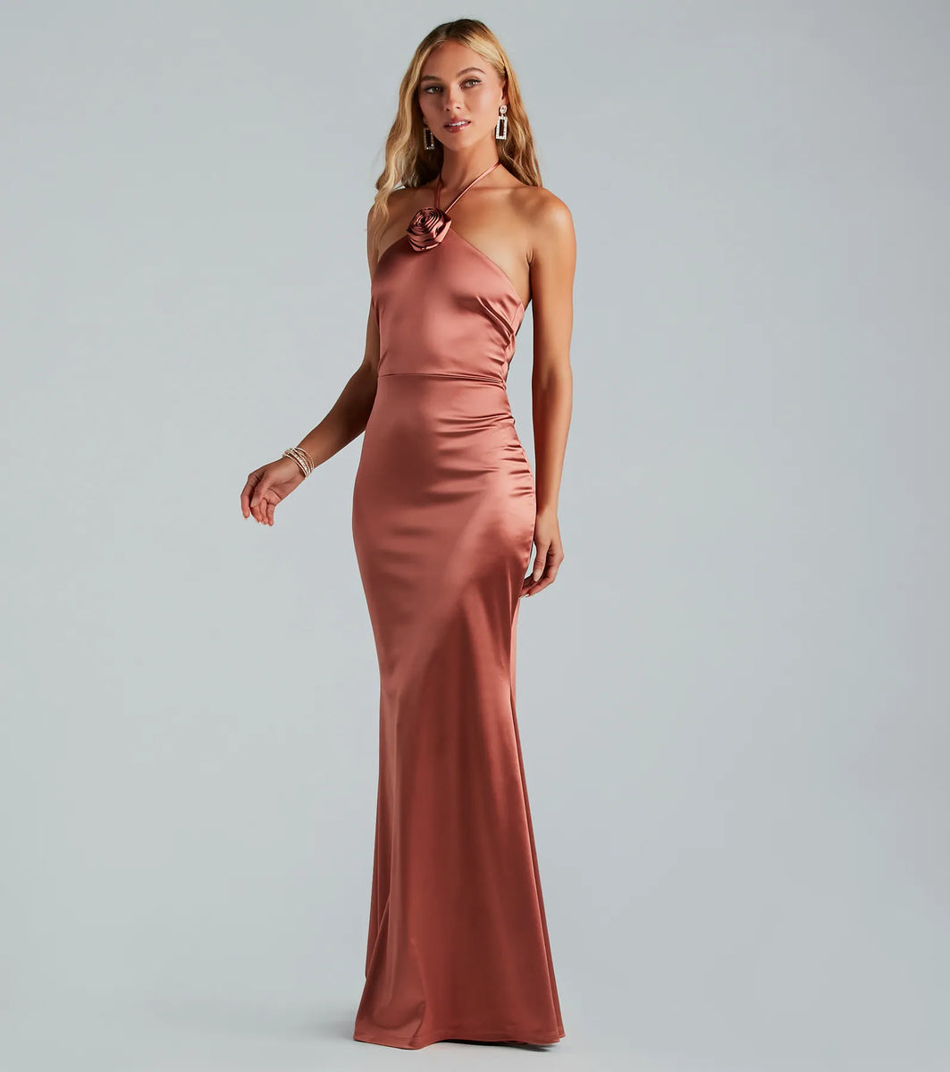 Satin Mermaid Formal Dress with Ruffle Trim Dusk main image 1