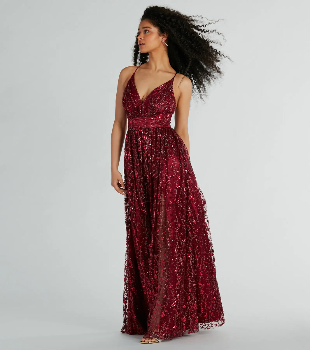 Solana ALine Glitter Sequin Tulle Formal Dress & Windsor