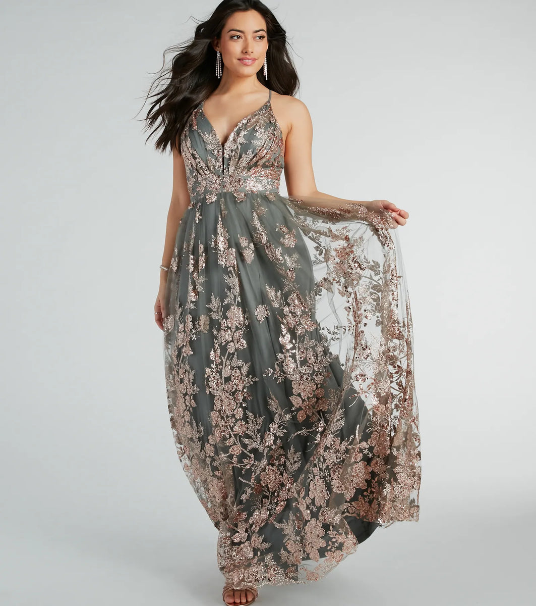 Ayva A-Line Glitter Sequin Tulle Formal Dress | Windsor Ayva A-Line Glitter Sequin Tulle Formal Dress | Windsor