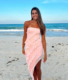 The Gabby Formal Mesh Strapless Ruffle Long Dress is an elegant pink formal dress in a rich seasonal color and with unique design accents that make dressing up for winter parties, holiday balls, or festive gatherings effortless!
