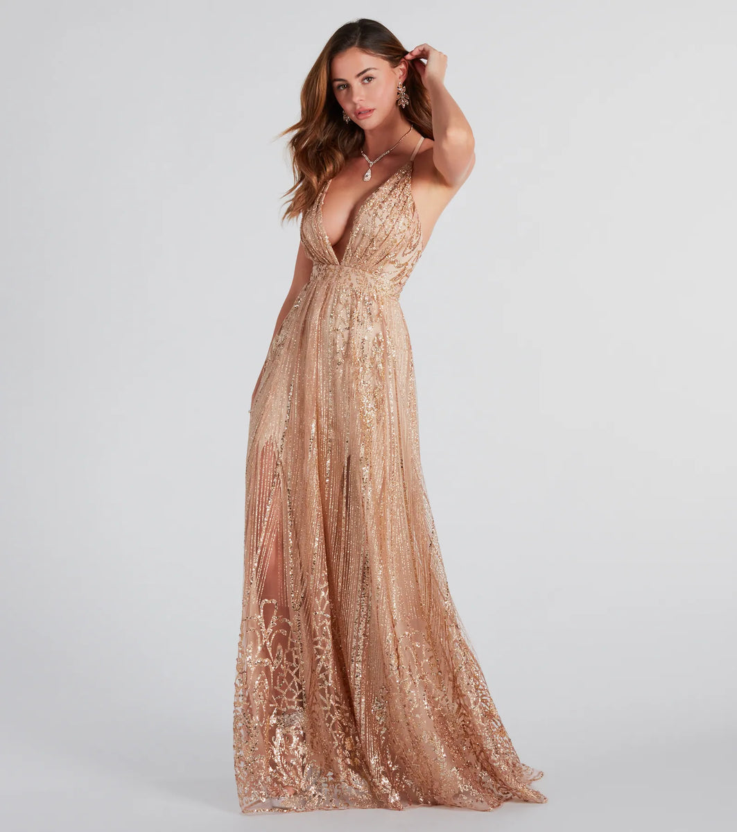 Caitlyn Formal Glitter Sequin Tulle A-Line Dress | Windsor Caitlyn Formal Glitter Sequin Tulle A-Line Dress | Windsor
