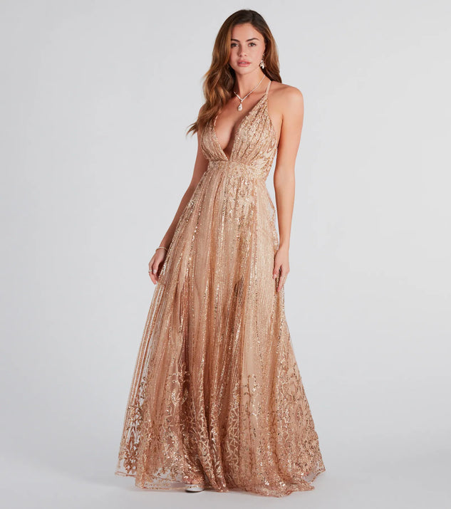 The Caitlyn Formal Glitter Sequin Tulle A-Line Dress is a dazzling rose sequin dress, perfect for making a bold entrance at any event, from cocktail parties to formal celebrations.