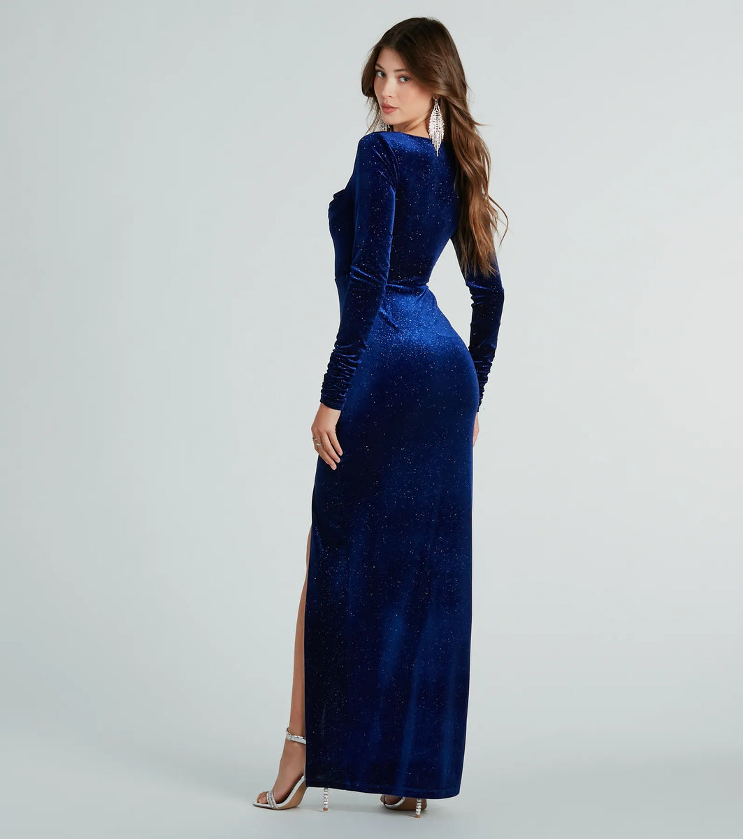 Cora Glitter Velvet Long Sleeve Formal Dress | Windsor Cora Glitter Velvet Long Sleeve Formal Dress | Windsor