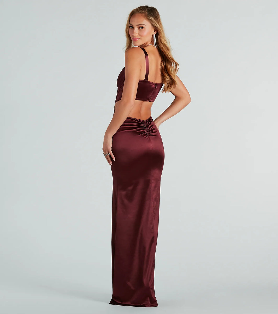 sloane satin corset formal dress Halter neck