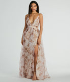 You'll be the best dressed in the Clarissa V-Neck Rose Floral A-Line Formal Gown as your winter formal dress with beautiful and unique details from Windsor.