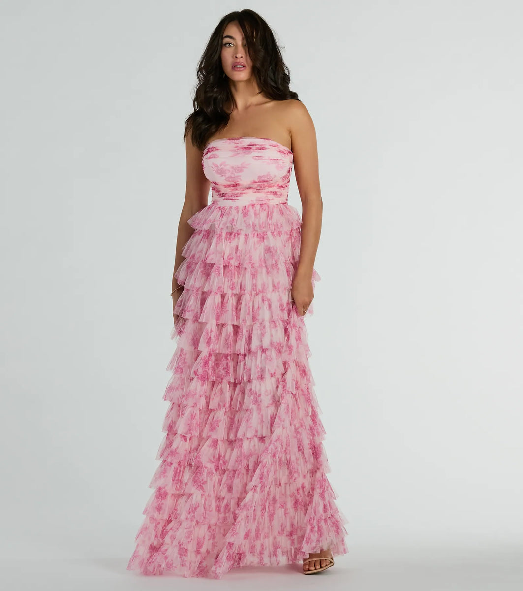 Liliane Garden Rose Ruffled A-Line Formal Dress Liliane Garden Rose Ruffled A-Line Formal Dress