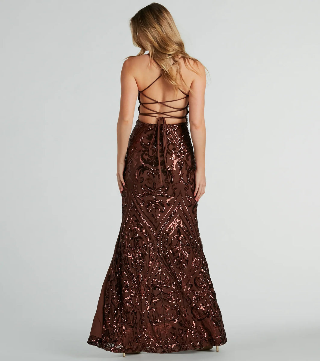 Maura Lace-Up Mermaid Sequin Mesh Formal Dress | Windsor Maura Lace-Up Mermaid Sequin Mesh Formal Dress | Windsor