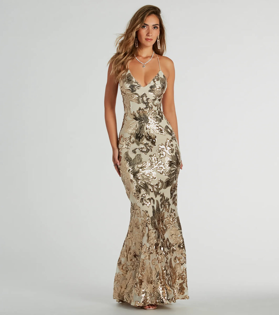 Alison Lace-Up Mermaid Sequin Formal Dress | Windsor Alison Lace-Up Mermaid Sequin Formal Dress | Windsor