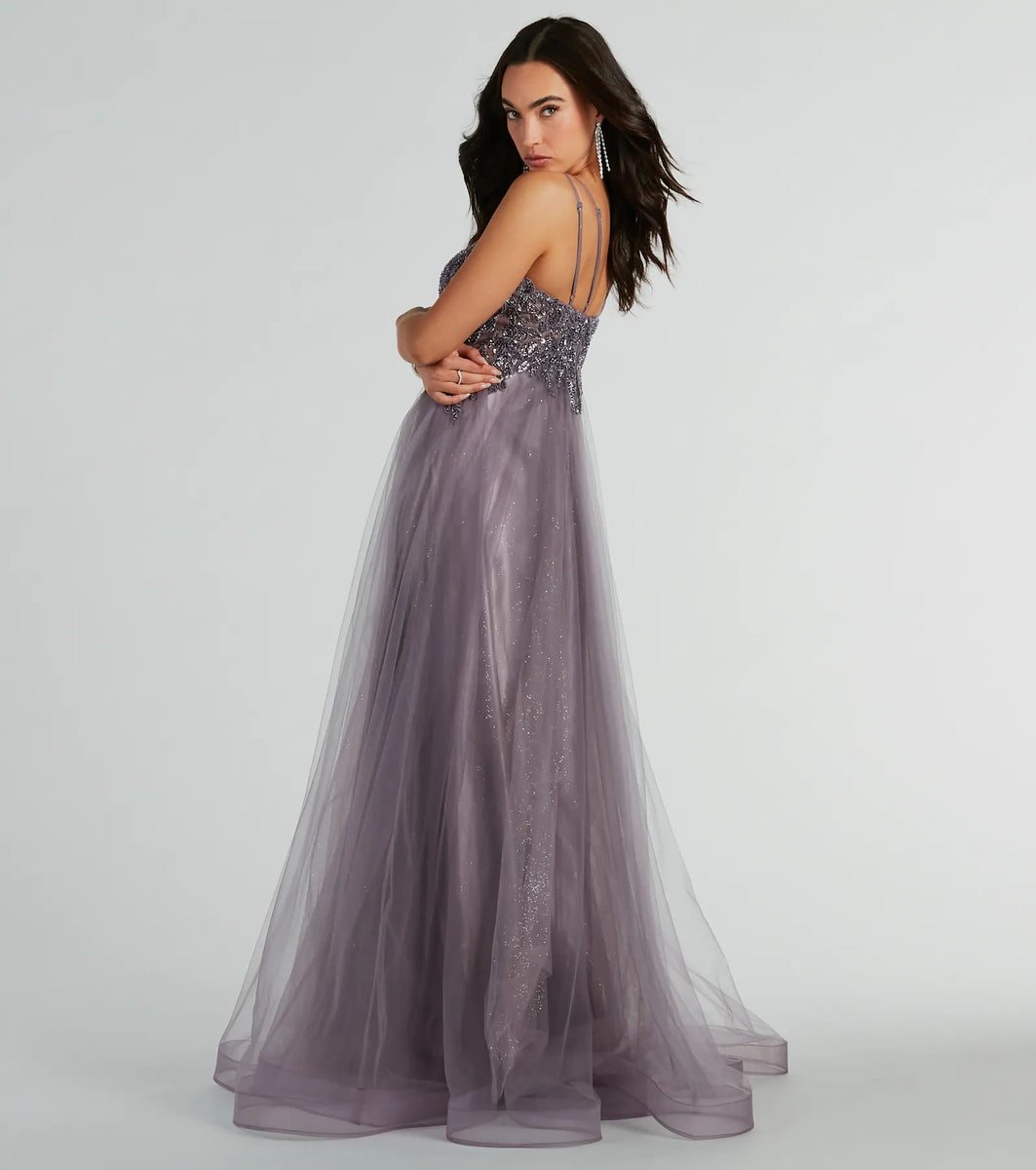 Vanessa ALine Glitter Tulle Formal Dress & Windsor
