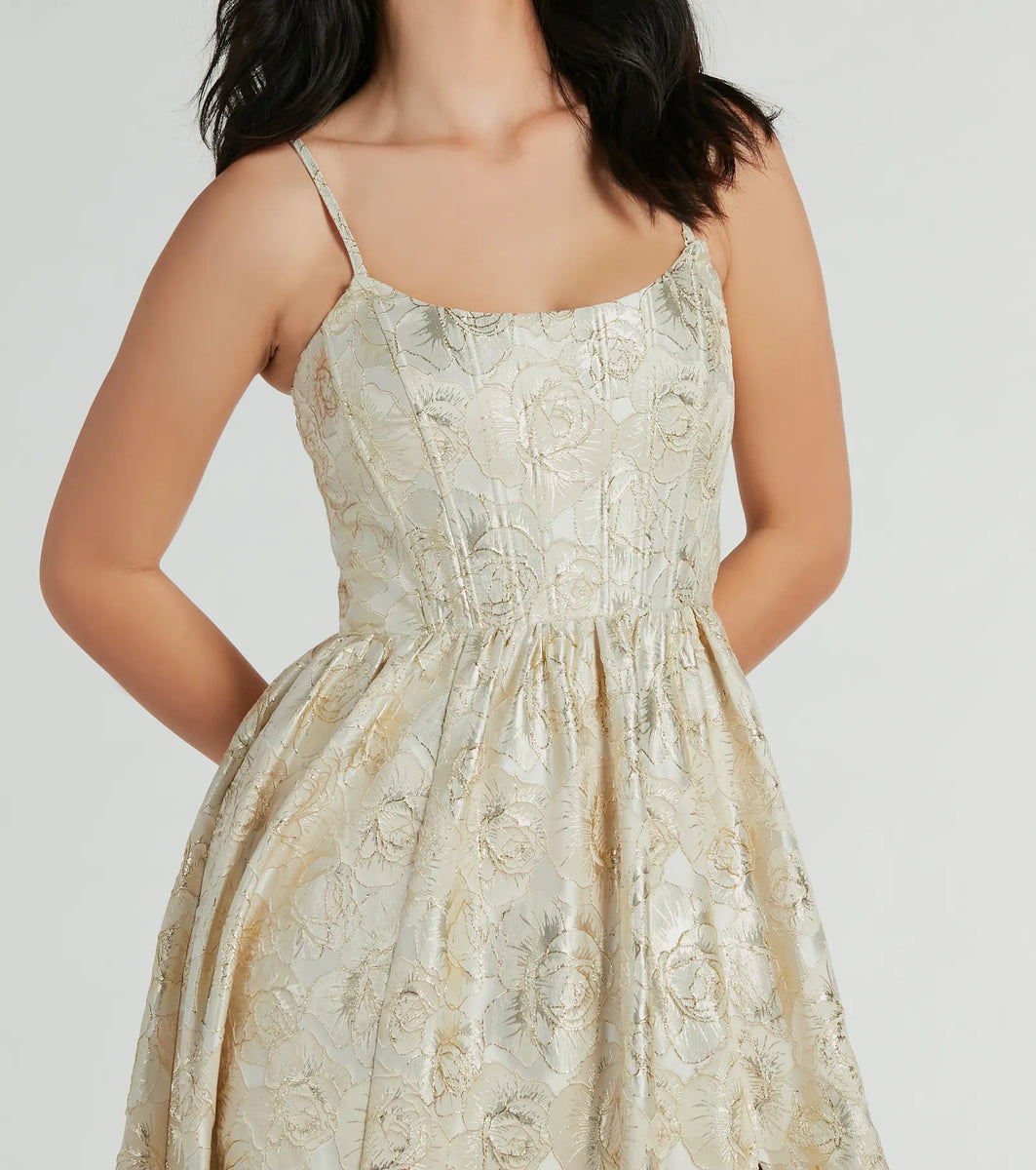 Hailee Corset Floral Jacquard A-Line Formal Dress & Windsor