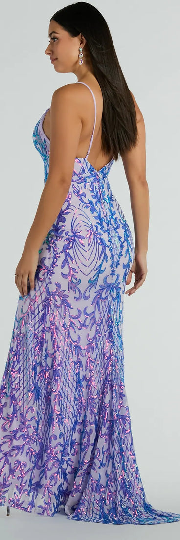 You'll feel stylish and confident in the Catherine V-Neck Slit Mermaid Sequin Formal Dress as your Winter Formal Dress to stand out at your dance or event.