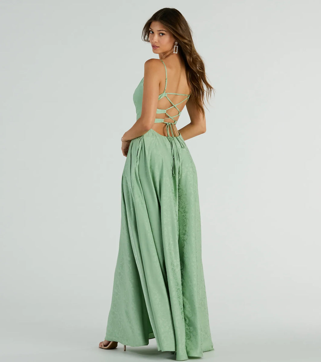 Silvia Lace-Up Floral Satin A-Line Formal Dress | Windsor Silvia Lace-Up Floral Satin A-Line Formal Dress | Windsor