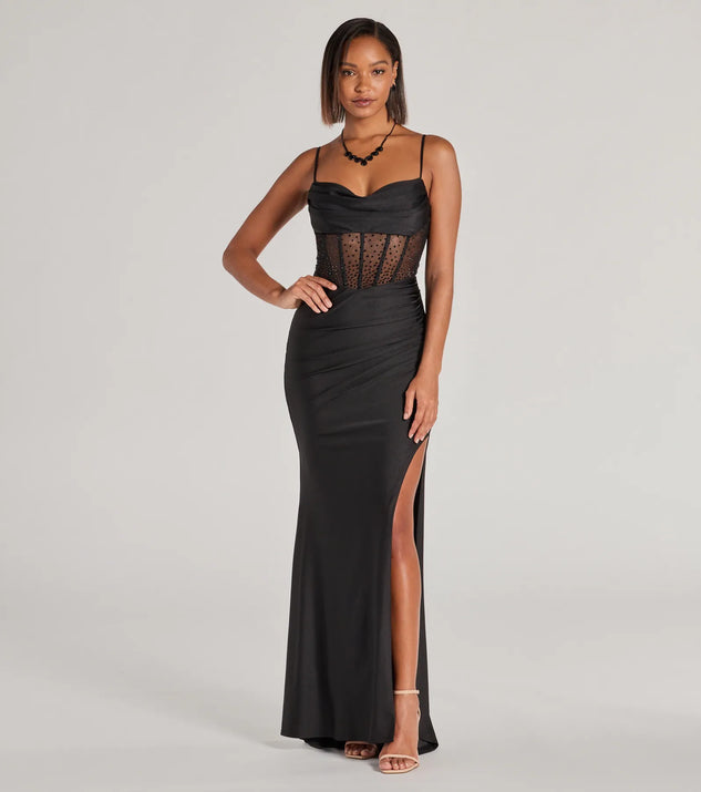 You'll feel stylish and confident in the Sadie Rhinestone Corset Open Back Mermaid Formal Dress as your Winter Formal Dress to stand out at your dance or event.