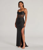 The Sadie Rhinestone Corset Open Back Mermaid Formal Dress is an elegant black formal dress in a rich seasonal color and with unique design accents that make dressing up for winter parties, holiday balls, or festive gatherings effortless!
