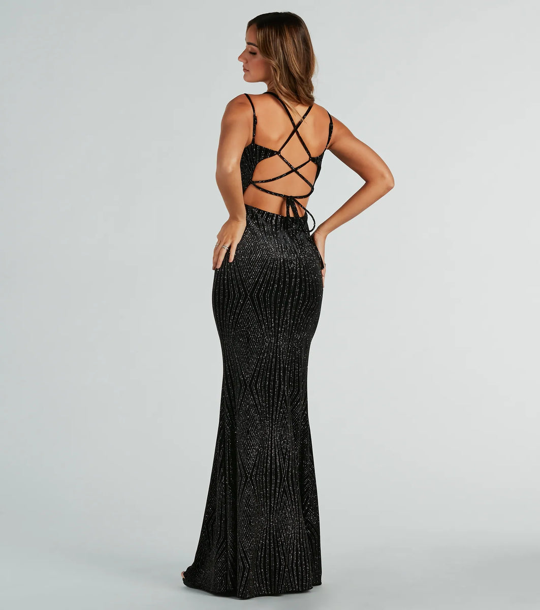 Spencer Formal Glitter Velvet Lace-Up Long Dress Spencer Formal Glitter Velvet Lace-Up Long Dress