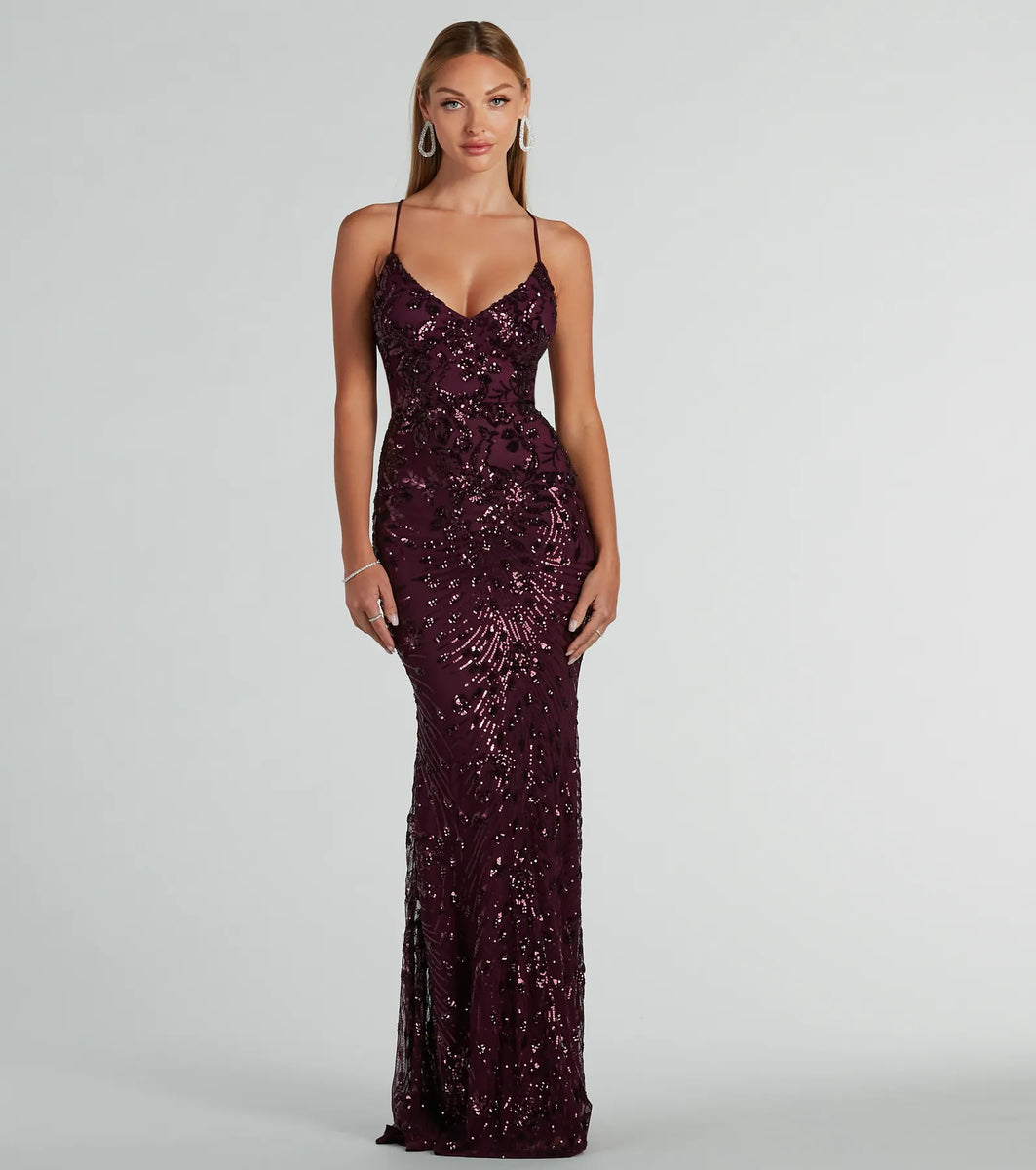 sparkly mesh dress Jaylee Lace-Up Sequin Mesh Formal Dress
