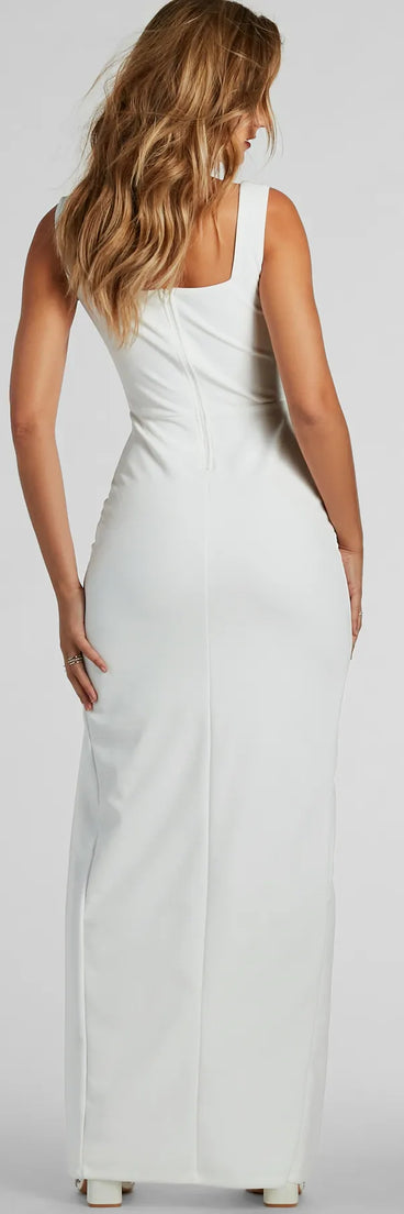 Cristine Square Neck High Slit Long Formal Dress