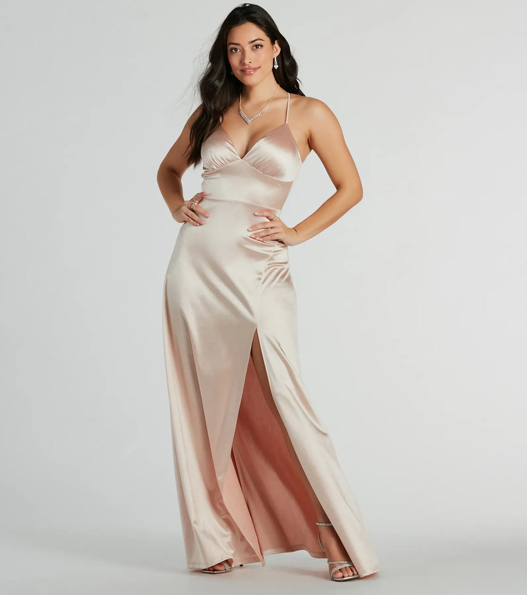 Laurel Lace-Up A-Line Slit Satin Formal Dress Laurel Lace-Up A-Line Slit Satin Formal Dress