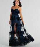The Thelma Sweetheart A-Line Velvet Tulle Dress is an elegant navy blue formal dress in a rich seasonal color and with unique design accents that make dressing up for winter parties, holiday balls, or festive gatherings effortless!
