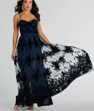 The Thelma Sweetheart A-Line Velvet Tulle Dress is an elegant navy blue formal dress in a rich seasonal color and with unique design accents that make dressing up for winter parties, holiday balls, or festive gatherings effortless!
