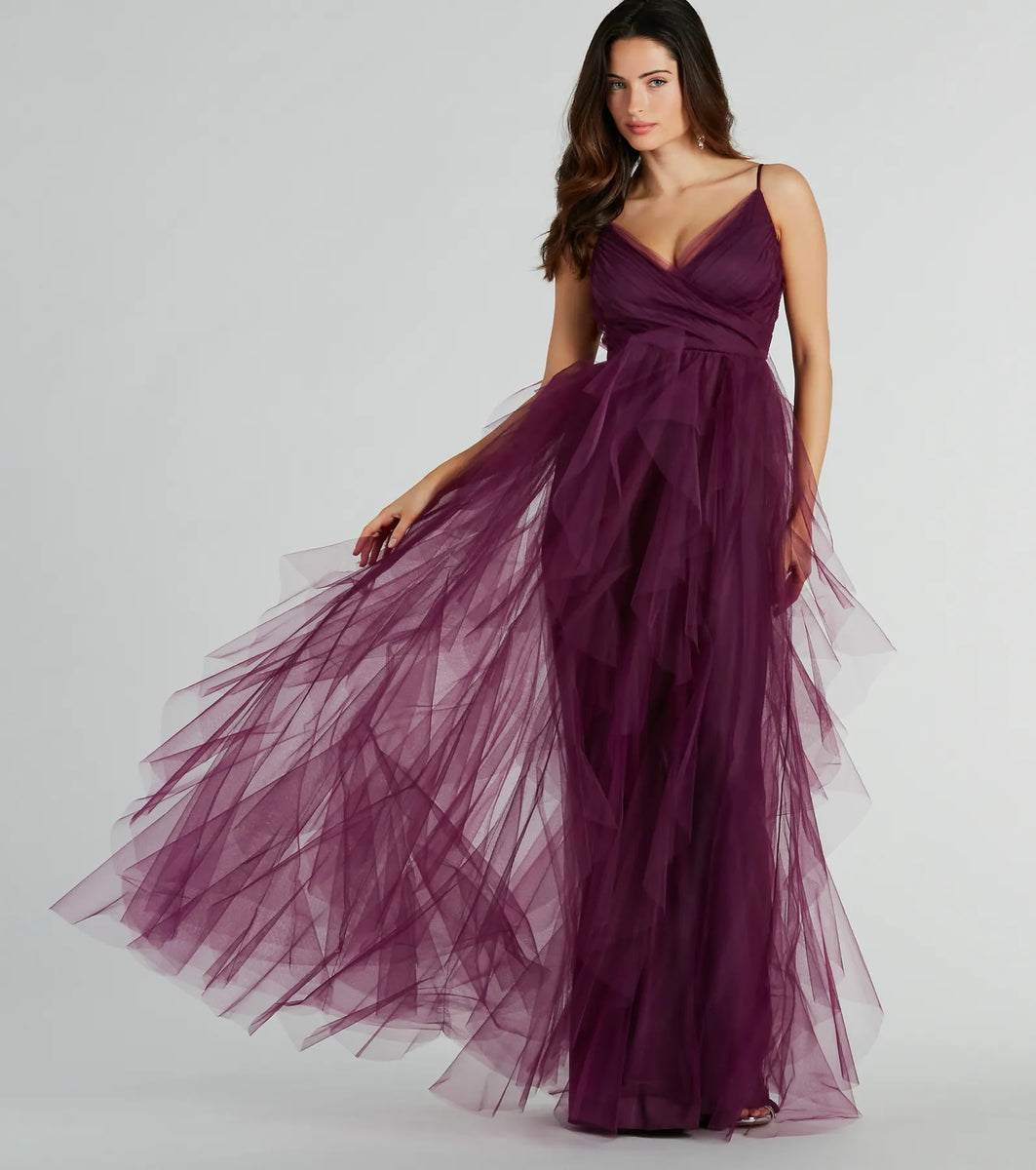 Hadley V-Neck Ruffled A-Line Tulle Formal Dress | Windsor Hadley V-Neck Ruffled A-Line Tulle Formal Dress | Windsor