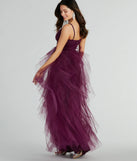 The Hadley V-Neck Ruffled A-Line Tulle Formal Dress is an elegant eggplant purple formal dress in a rich seasonal color and with unique design accents that make dressing up for winter parties, holiday balls, or festive gatherings effortless!