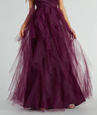 The Hadley V-Neck Ruffled A-Line Tulle Formal Dress is an elegant eggplant purple formal dress in a rich seasonal color and with unique design accents that make dressing up for winter parties, holiday balls, or festive gatherings effortless!