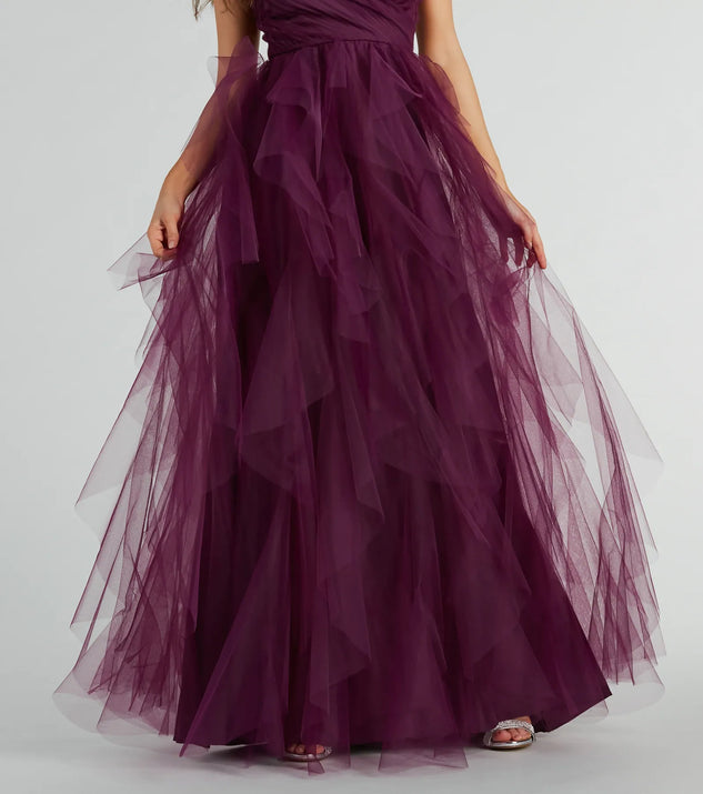 The Hadley V-Neck Ruffled A-Line Tulle Formal Dress is an elegant eggplant purple formal dress in a rich seasonal color and with unique design accents that make dressing up for winter parties, holiday balls, or festive gatherings effortless!