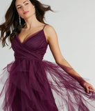 The Hadley V-Neck Ruffled A-Line Tulle Formal Dress is an elegant eggplant purple formal dress in a rich seasonal color and with unique design accents that make dressing up for winter parties, holiday balls, or festive gatherings effortless!