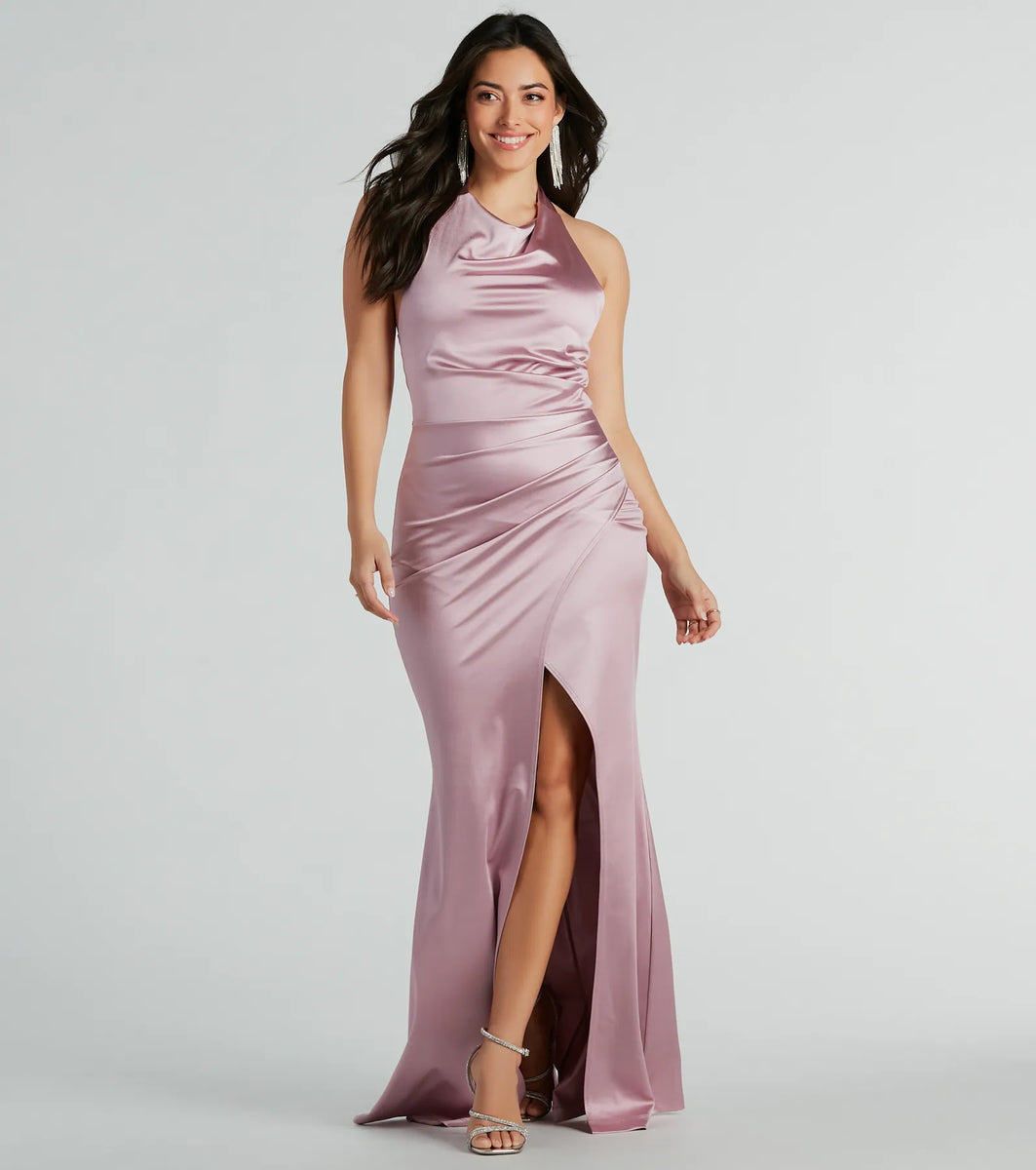 Kourtney Halter Mermaid Satin Formal Dress | Windsor
