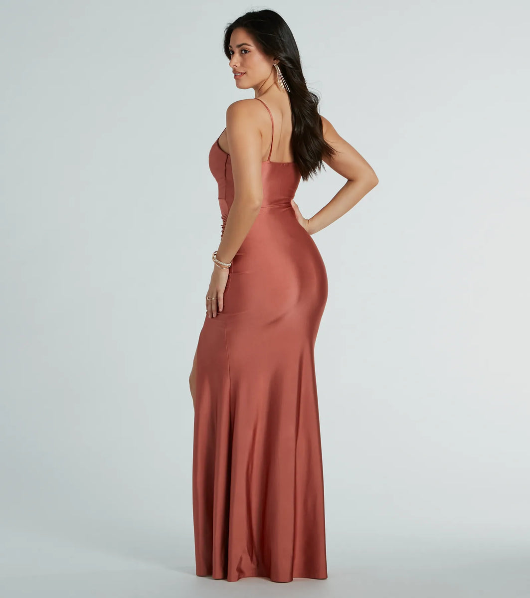 Elegant Mermaid Cowl Neck Velvet Long Wedding Guest Dresses main image 1