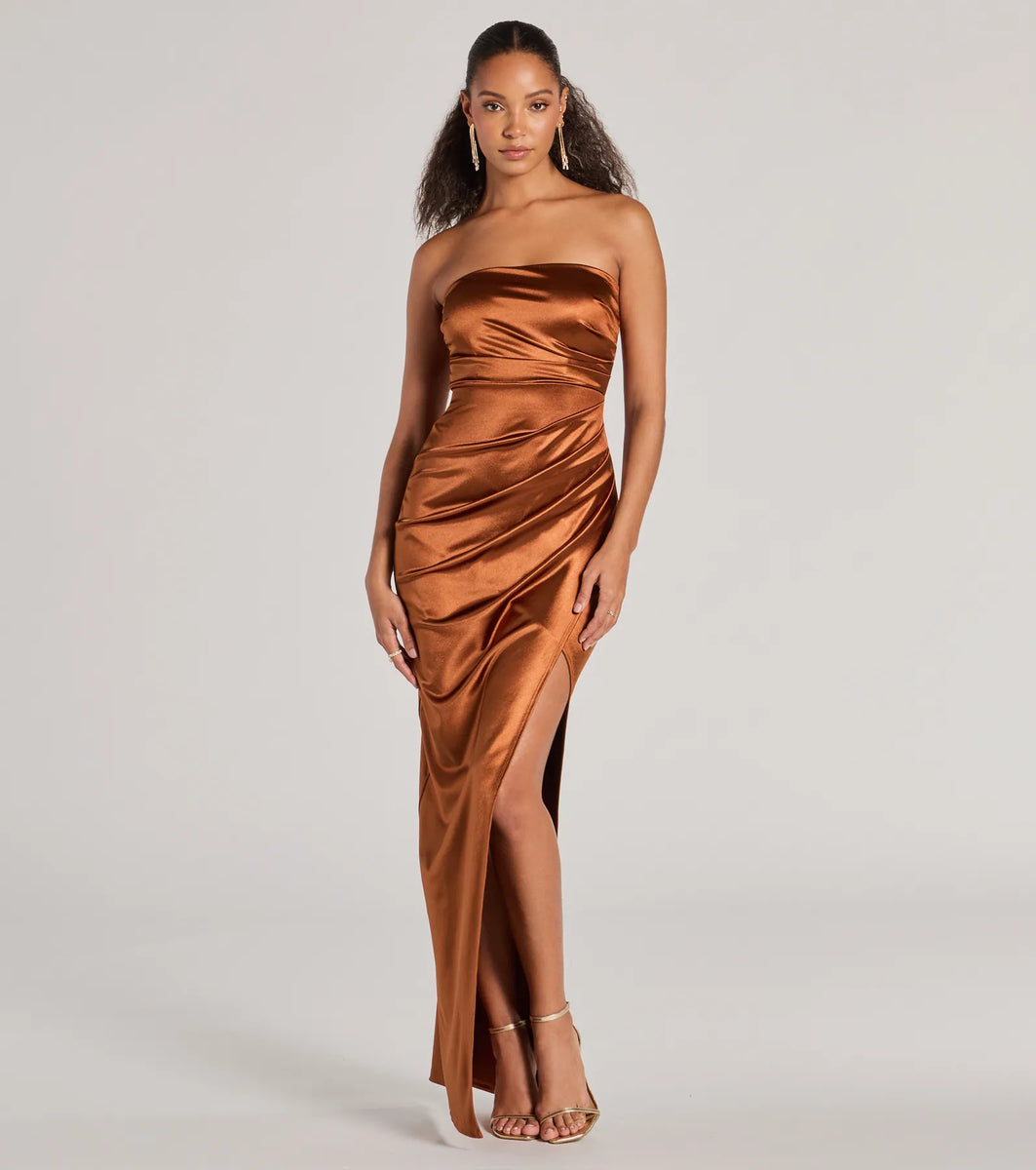 Lauren Strapless Wrap Slim Satin Formal Dress | Windsor Lauren Strapless Wrap Slim Satin Formal Dress | Windsor