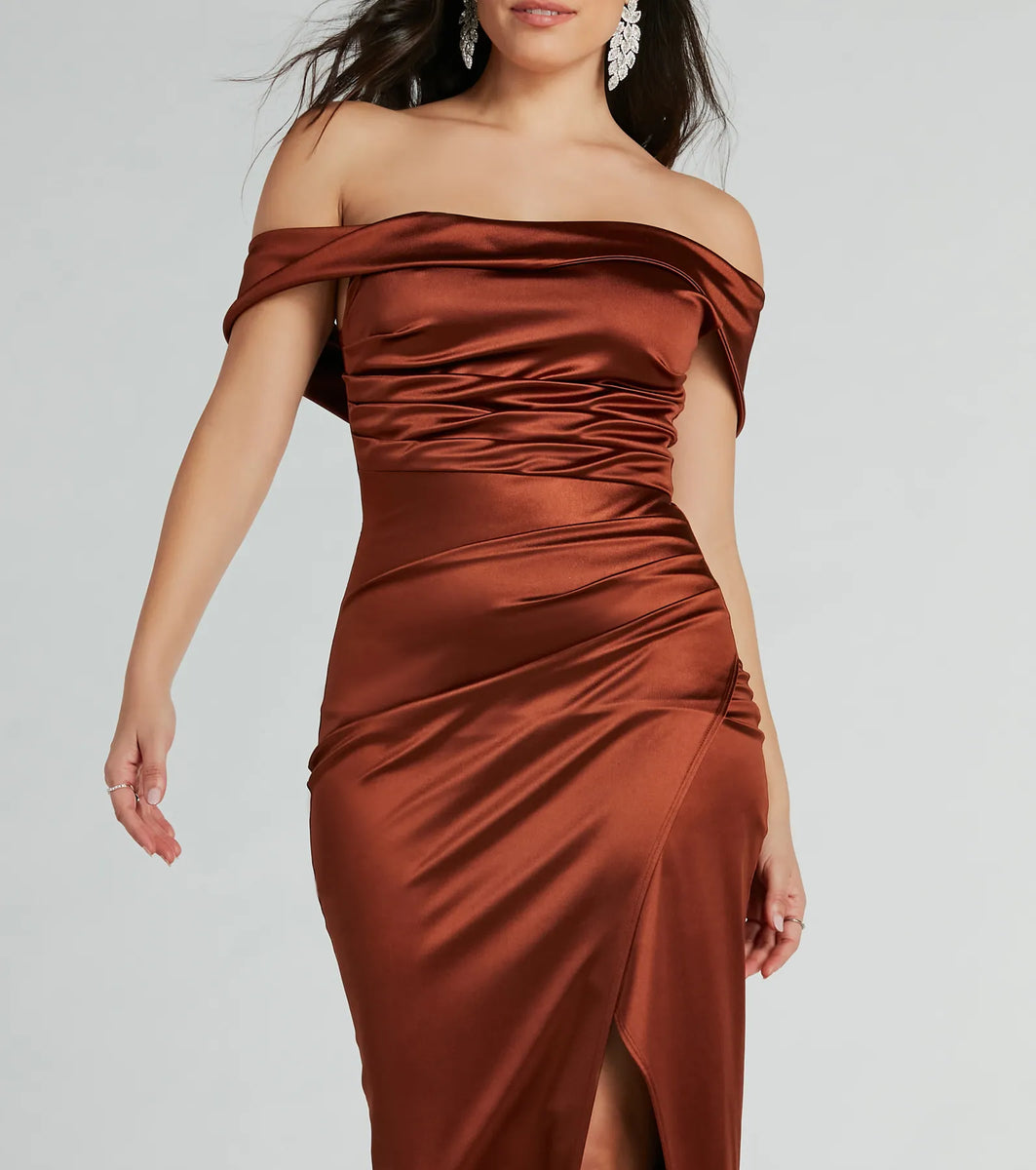 Maeva Formal Satin Off The Shoulder Dress Windsor