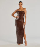 Naya Lace-Up High Slit Sequin Formal Dress