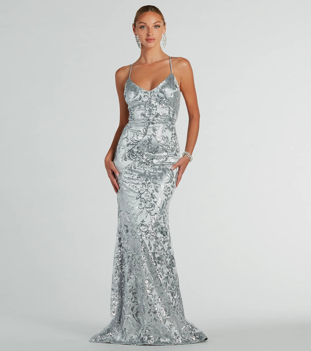 Holly Lace-Up Sequin Satin Formal Dress | Windsor Holly Lace-Up Sequin Satin Formal Dress | Windsor