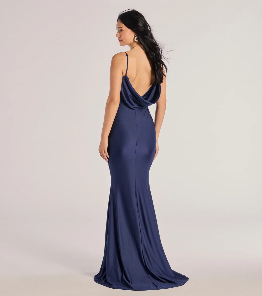 Mermaid Cowl Neck Simple Floor Length Formal Dresses for Women