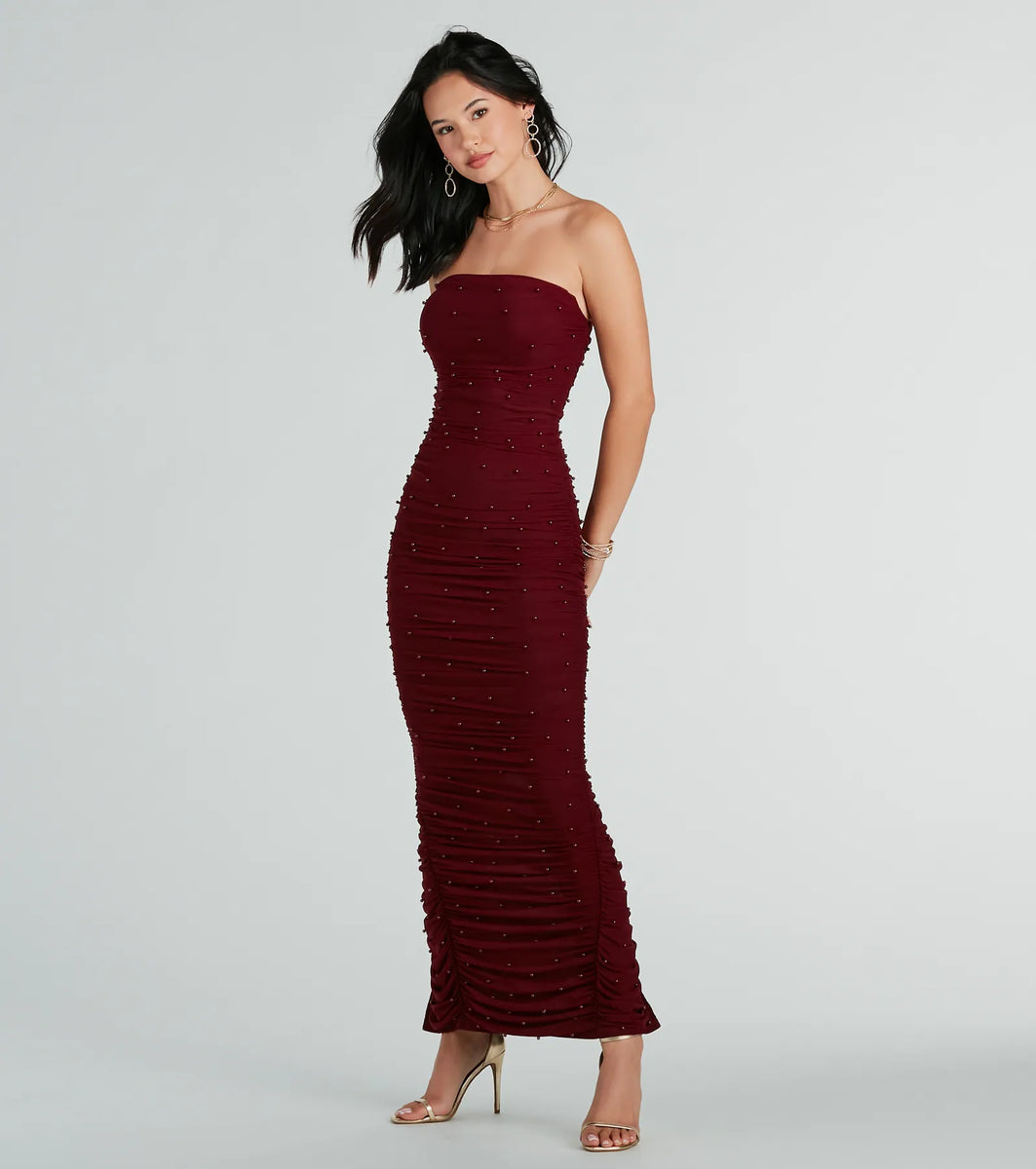 Caterina Formal Strapless Faux Pearl Long Dress Caterina Formal Strapless Faux Pearl Long Dress