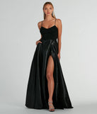 The Ammara Cowl Neck Slit A-Line Satin Formal Dress is an elegant black formal dress in a rich seasonal color and with unique design accents that make dressing up for winter parties, holiday balls, or festive gatherings effortless!