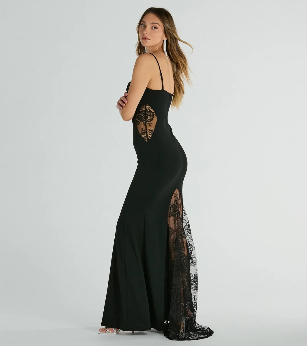 Carla Cowl Neck Mermaid Lace Crepe Formal Dress | Windsor