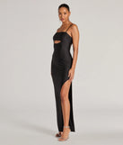 The Arianna Sleeveless Cutout Long Slim Formal Dress is an elegant black formal dress in a rich seasonal color and with unique design accents that make dressing up for winter parties, holiday balls, or festive gatherings effortless!