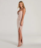 Shine bright in the Emerie V-Neck Cutout Slim Sequin Formal Dress, a glamorous nude sequin dress that captures the light beautifully, ideal for an NYE party dress, wedding guest dress, or military ball gown.