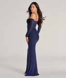 The Jaenessa Cold Shoulder Glitter Mermaid Formal Dress is an elegant navy blue formal dress in a rich seasonal color and with unique design accents that make dressing up for winter parties, holiday balls, or festive gatherings effortless!