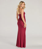 Kay Sleeveless V-Neck Mermaid Mesh Formal Dress in burgundy, a stylish red dress with a flattering fit and fabric that adds allure to your look, perfect for wedding guest attire, cocktail events, or making a bold statement on a date night.