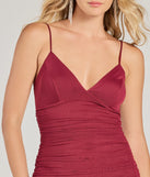 Make a statement in the Kay Sleeveless V-Neck Mermaid Mesh Formal Dress in burgundy, a bold red prom dress designed to exude confidence, elegance, and a striking prom-night look.