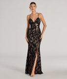 The Mckenna Velvet Flocked Lace Mermaid Dress in black is a standout holiday party outfit with luxurious fabrics and a chic, festive style, perfect for holiday parties and NYE celebrations.