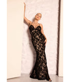 The Mckenna Velvet Flocked Lace Mermaid Dress in black is a standout holiday party outfit with luxurious fabrics and a chic, festive style, perfect for holiday parties and NYE celebrations.