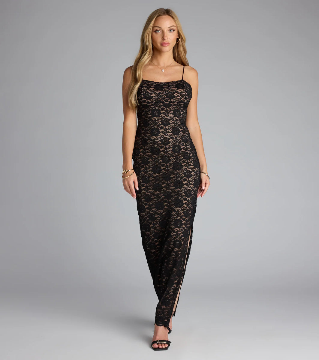Pippa High-Slit Open Back Lace Dress | Windsor